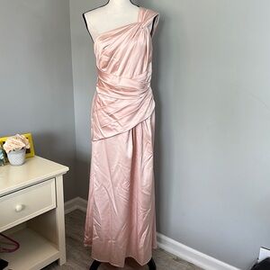 David’s Bridal Petal Pink One Shoulder Elegant Bride’s Maid Dress 12